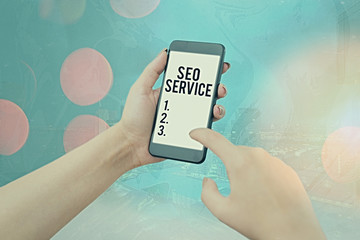 Conceptual hand writing showing Seo Service. Concept meaning techniques and procedures to increase...