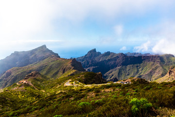 Difficult accessible hidden in mountains and ravines small scenery village Masca, Tenerife, Canary islands, Spain