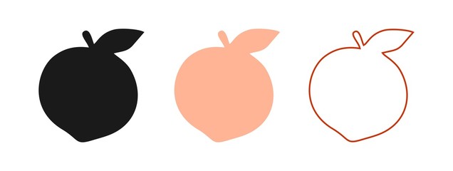 peach fruit silhouette and outline vector icon isolated in white background