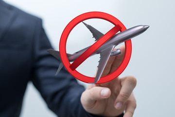 No flying symbol on white background with prohibit sign vector on isolated white background.