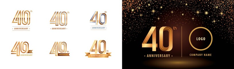 Set of 40th Anniversary logotype design, Forty years Celebrate Anniversary Logo
