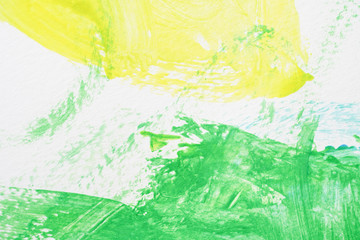 abstract image green and yellow watercolor paint on white paper background