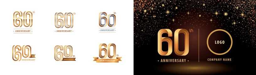 Set of 60th Anniversary logotype design, Sixty years Celebrate Anniversary Logo
