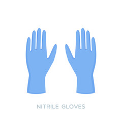 Blue nitrile medical gloves. Personal protective equipment. Prevention against viruses, bacteria, flu, coronavirus. Concept of hygiene, protection. Vector illustration, flat design