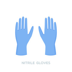 Obraz premium Blue nitrile medical gloves. Personal protective equipment. Prevention against viruses, bacteria, flu, coronavirus. Concept of hygiene, protection. Vector illustration, flat design