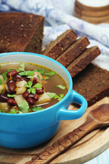 A bowl with kidney bean vegetable soup	