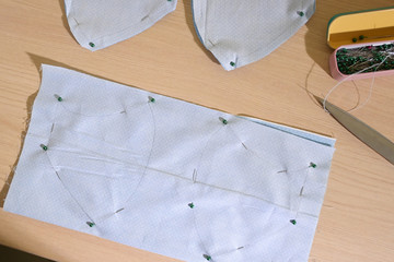 layout of face protective mask handmade from fabric