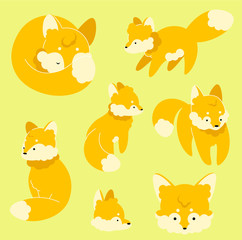A set of cute cartoon foxes. Isolated vector illustration.