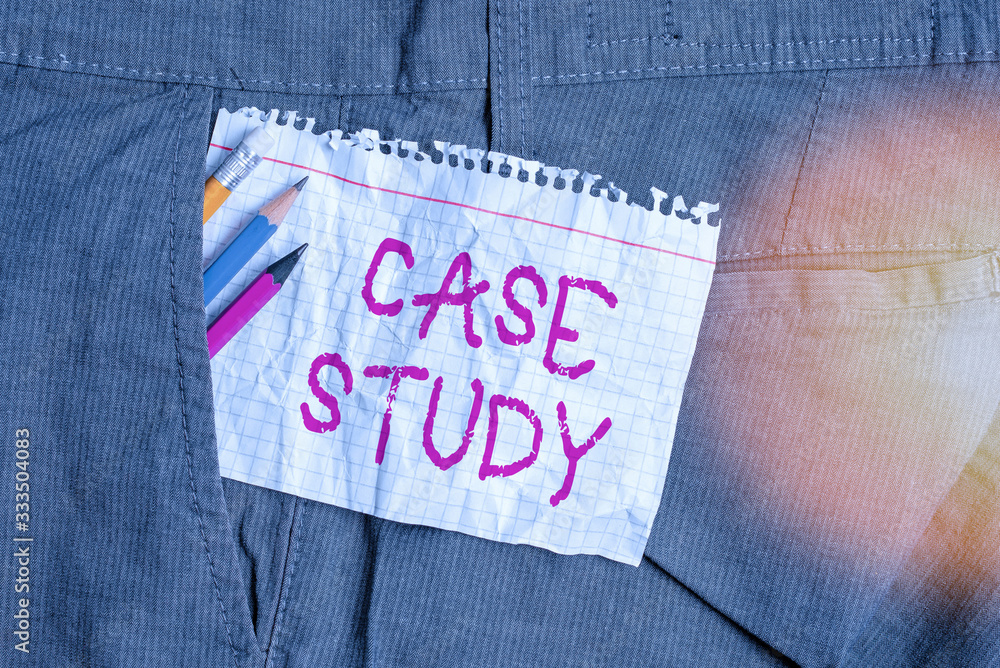 Poster writing note showing case study. business concept for man and a specific research design for examini