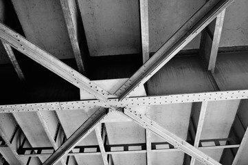Metal Bridge construction unique background black and white photo