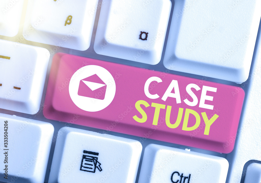 Poster word writing text case study. business photo showcasing man and a specific research design for exami