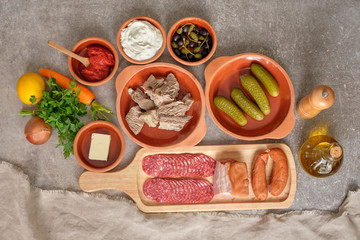 Ingredients for Hodgepodge on the table top view