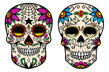 Set of vintage mexican sugar skull isolated on white background. Design element for logo, label, sign, poster