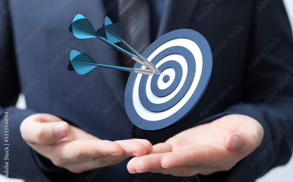 Poster dart target arrow hitting on bullseye which is the ultimate goal that everyone wants.