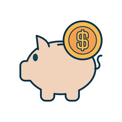 piggy bank with money coin icon, fill and line style