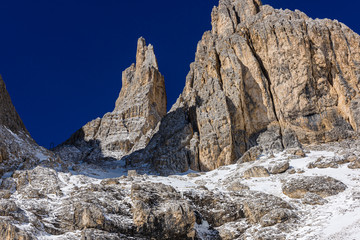 Fototapeta na wymiar Dolomiti, Torri del Vajolet, Ciampedie, Vigo di Fassa, Trentino, Italia