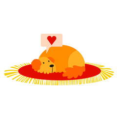 Vector flat illustration. Cute cartoon dog thinks of love. Hand drawn.