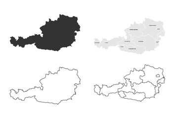 Austria Map Vector - Blank map of Austria With Administrative Divisions Name and Border Boundaries in Black Silhouette and Outline Editable Vector Illustration
