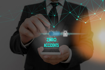 Text sign showing Zero Accidents. Business photo showcasing important strategy for preventing...