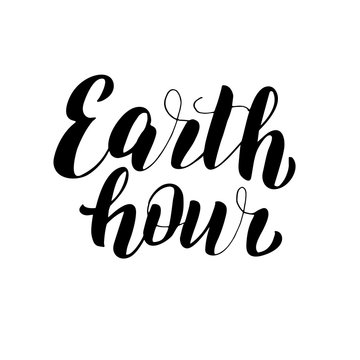 Earth hour lettering poster. Eco font banner. Save the planet typography sign concept. Leaflet template phrase. Vector isolated.
