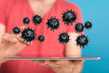 Group of virus cells. 3D illustration of Coronavirus cells.