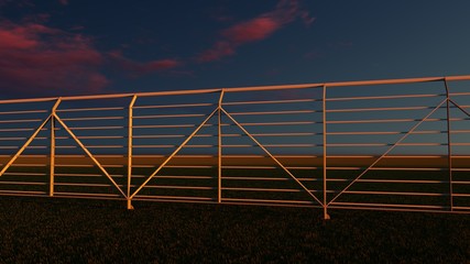 Fence at Sunset Nature 3D Rendering