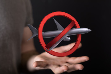 No flying symbol on white background with prohibit sign vector on isolated white background.