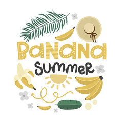 banana summer, bananas and palm trees, vector design template, lettering and doodle, illustration