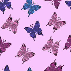 Vector pattern with ornamental butterflies.