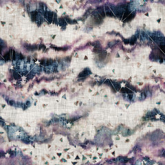 Seamless mixed media collage design in old aged worn look. Wavy horizontal stripe design overlaid, mottled, and distressed on fabric texture. Seamless repeat raster jpg pattern swatch.