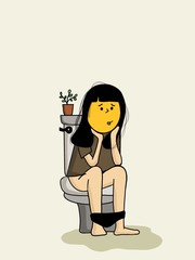 A woman sitting in pee-pee