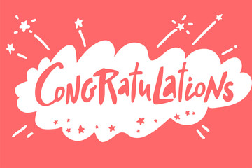 Congratulations card. Vector greeting card poster. Original handwritten calligraphy lettering , wold, on red background.