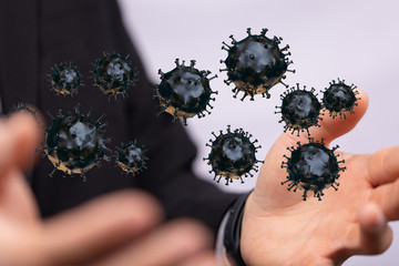 Group of virus cells. 3D illustration of Coronavirus cells.