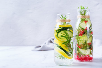 Fresh cool lemon cucumber rosemary infused water detox drink