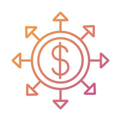 coin money dollar and arrows payment online line degradient style