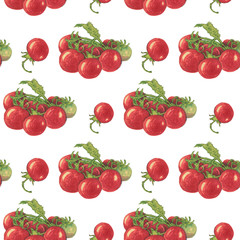 Seamless pattern with tomatoes on white background for wrapper, textile, scrapbooking paper