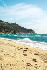 Windy day on Solanas Beach, near Cagliari, Sardinia.