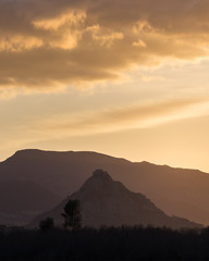 The Acquafredda Castle towering the Cixerri Valley in Sardinia ad Sunset