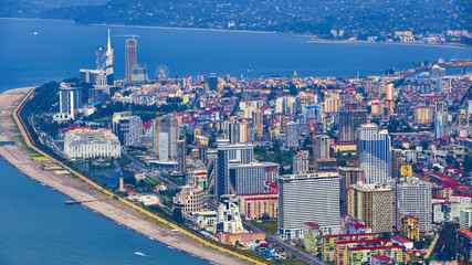 Batumi, Georgia - June 09, 2015: Aerial view of seaside city on Black Sea coast, Batumi, Georgia.