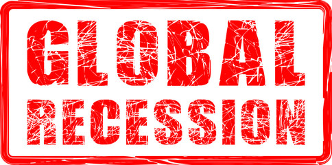 Global Recession warning red grunge text. Trendy design element for prints, web pages, banners, posters and background 