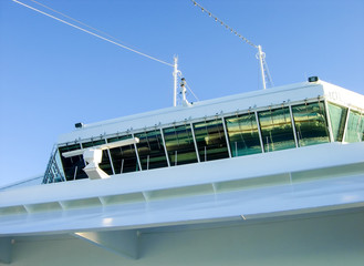 Exterior view of the bridge of a cruise ship