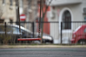 Closed kids playground due to restrictions imposed by the coronavirus pandemic