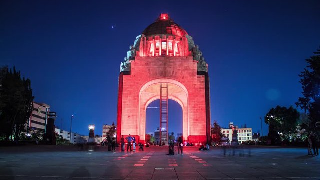 Night timelapse of the monument to the revolution in the city of mexico