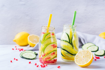Fresh cool lemon cucumber rosemary infused water detox drink