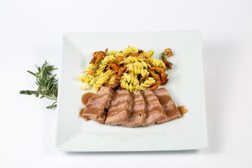 Turkey tuva with mushrooms and fresh pasta