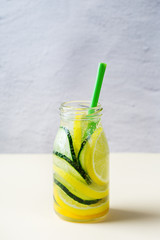 Fresh cool lemon cucumber rosemary infused water detox drink