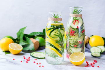 Fresh cool lemon cucumber rosemary infused water detox drink