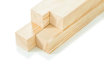 square wooden beams stack isolated