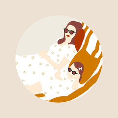Mother and daughter clipart. Mother's Day Card. 