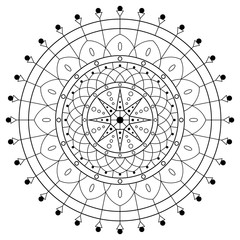 Flower Mandala. Circular pattern in form of mandala for Henna Mehndi or tattoo decoration. Decorative ornament in ethnic oriental style, vector illustration. Coloring book page.